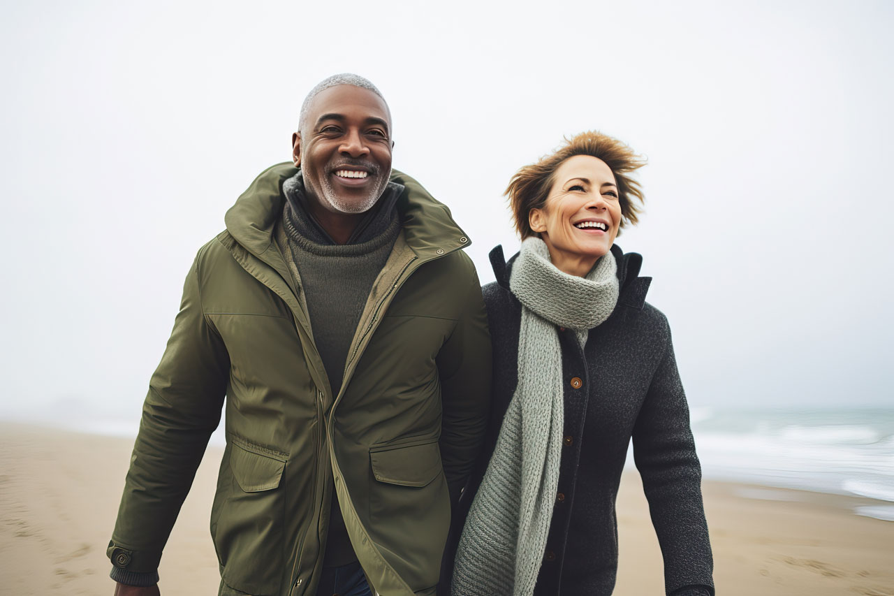 A couple walking on a beach